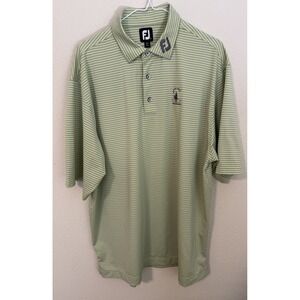 FootJoy Men's Golf Polo XL Green Gray Stripe Collar Logo Performance Stretch EUC